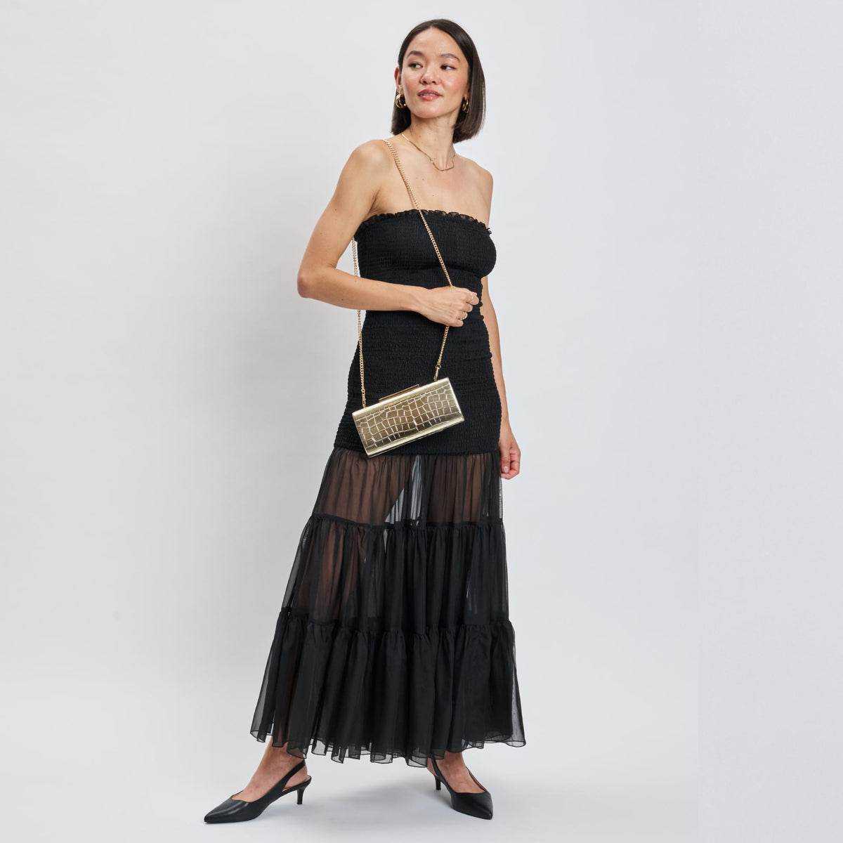 Woman wearing Gold Sol and Selene Sienna Evening Bag 842017139713 View 2 | Gold