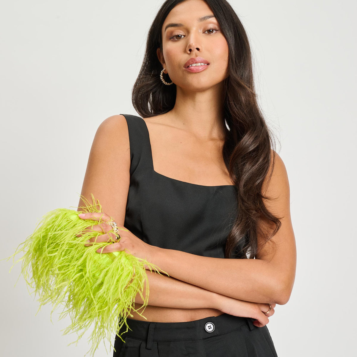 Woman wearing Lime Sol and Selene Harlow Evening Bag 842017133926 View 1 | Lime
