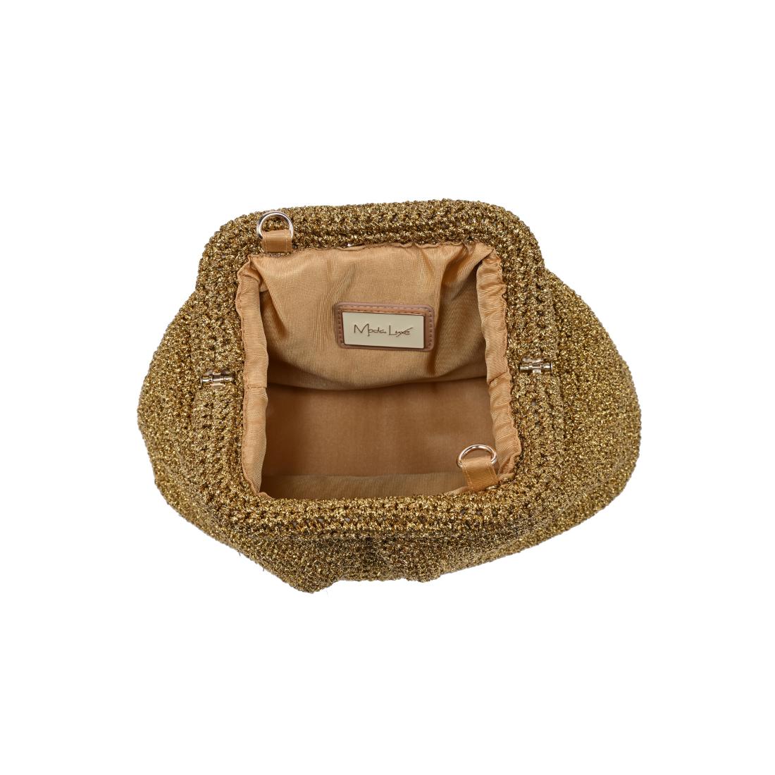 Woman wearing Gold Moda Luxe Amelia Clutch 842017140986 View 9 | Gold