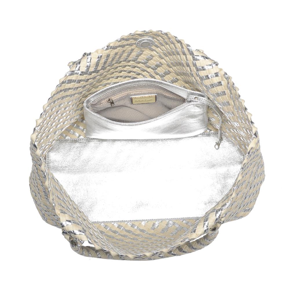 Woman wearing Silver Ivory Moda Luxe Solana - Mixed Material Tote 842017136866 View 9 | Silver Ivory