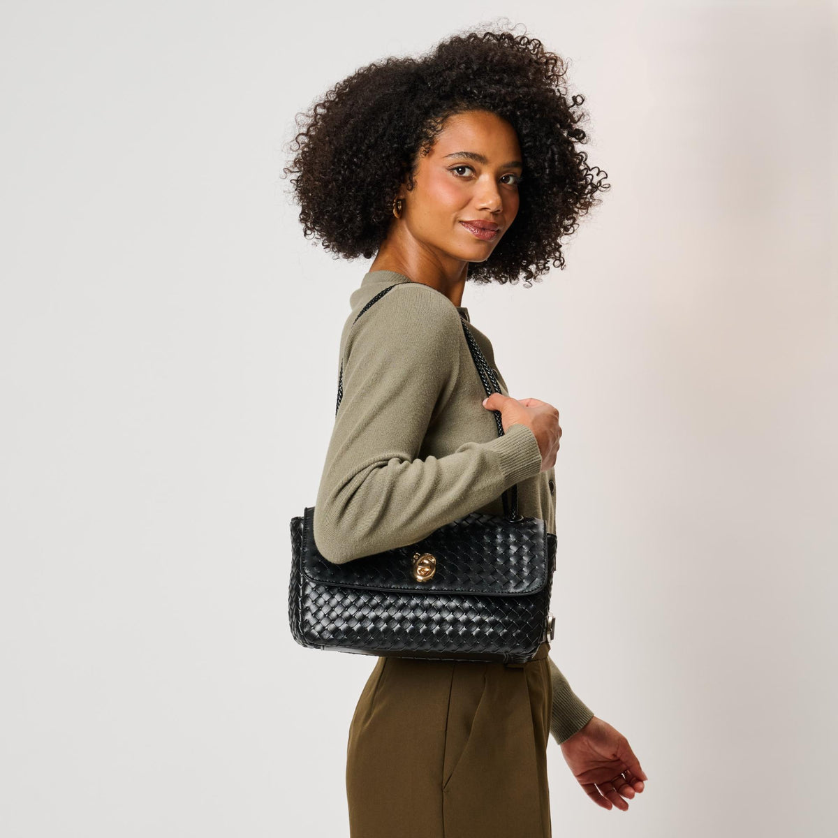 Woman wearing Black Moda Luxe Annabelle Shoulder Bag 842017143352 View 2 | Black