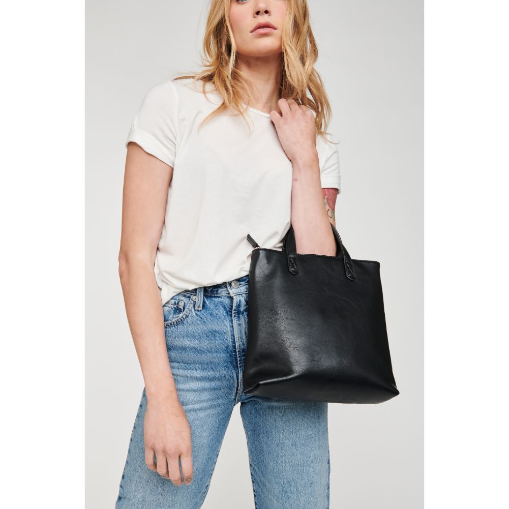 Woman wearing Black Moda Luxe Selena Mini Tote 842017126799 View 3 | Black