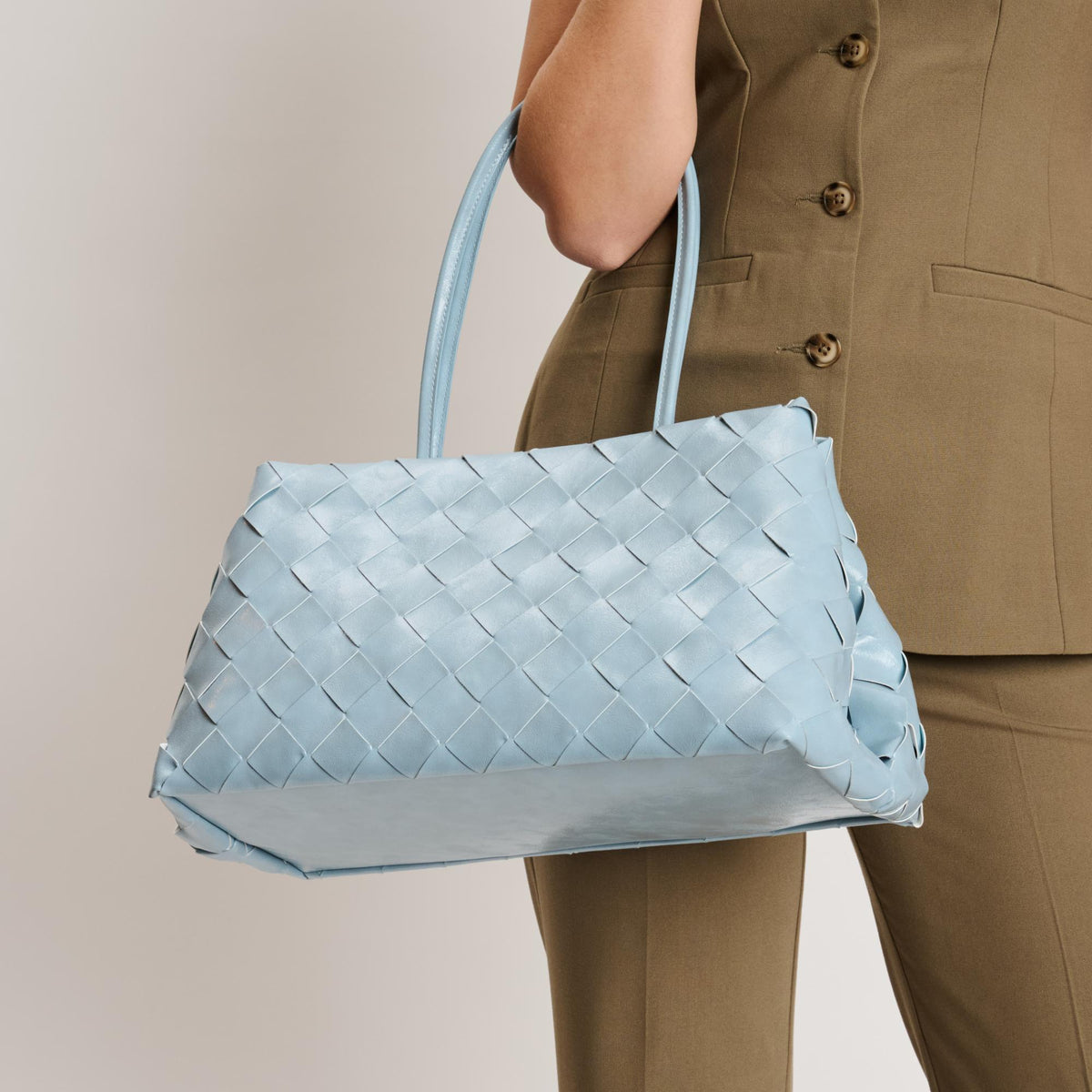 Woman wearing Blue Moda Luxe Elsy Satchel 842017140962 View 3 | Blue