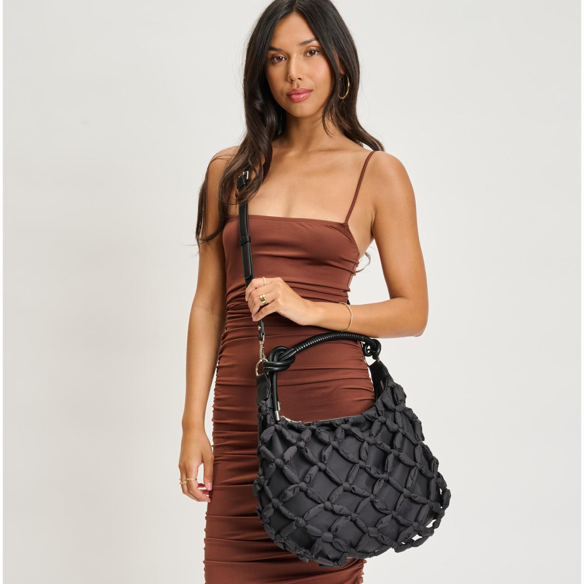 Woman wearing Black Sol and Selene Leslie Hobo 842017135630 View 3 | Black