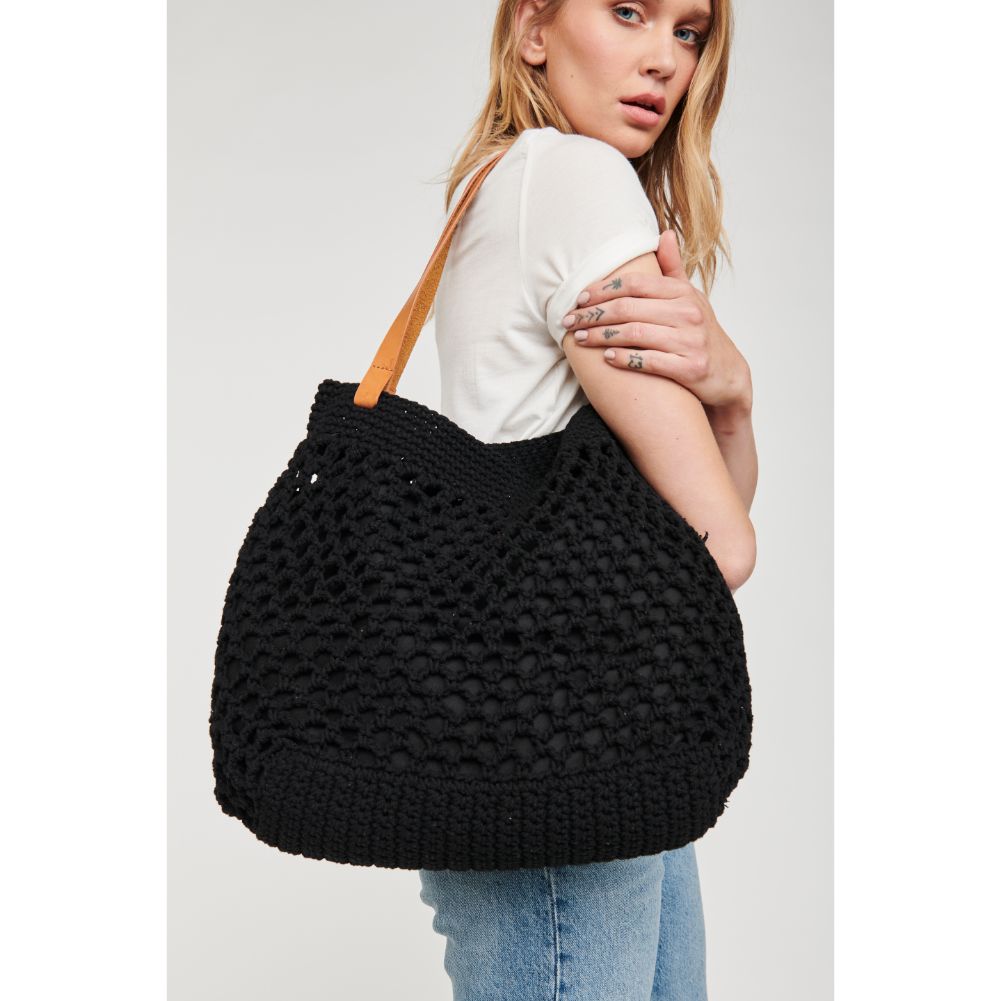 Woman wearing Black Moda Luxe Bacara Tote 842017105244 View 3 | Black