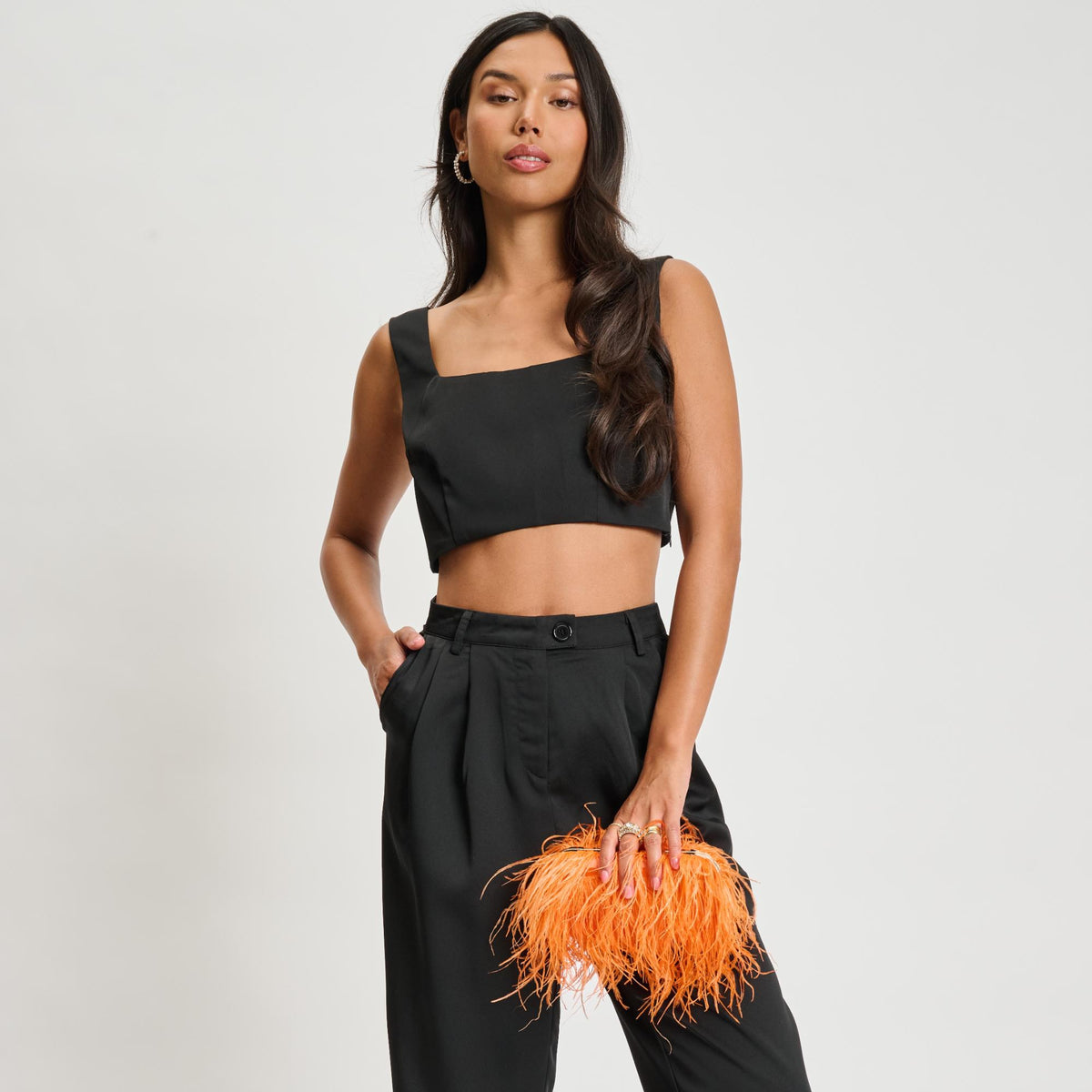 Woman wearing Orange Sol and Selene Harlow Evening Bag 842017133889 View 1 | Orange
