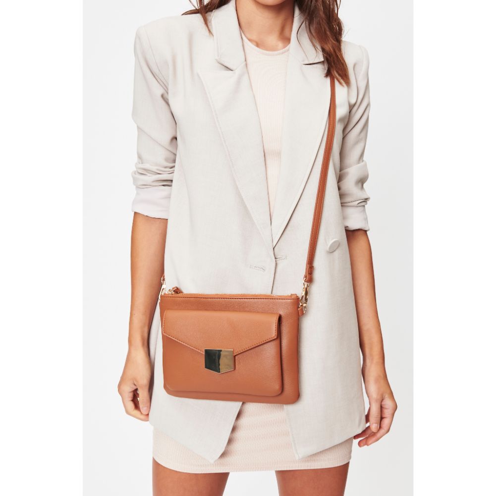 Woman wearing Tan Moda Luxe Amari Crossbody 842017128427 View 1 | Tan