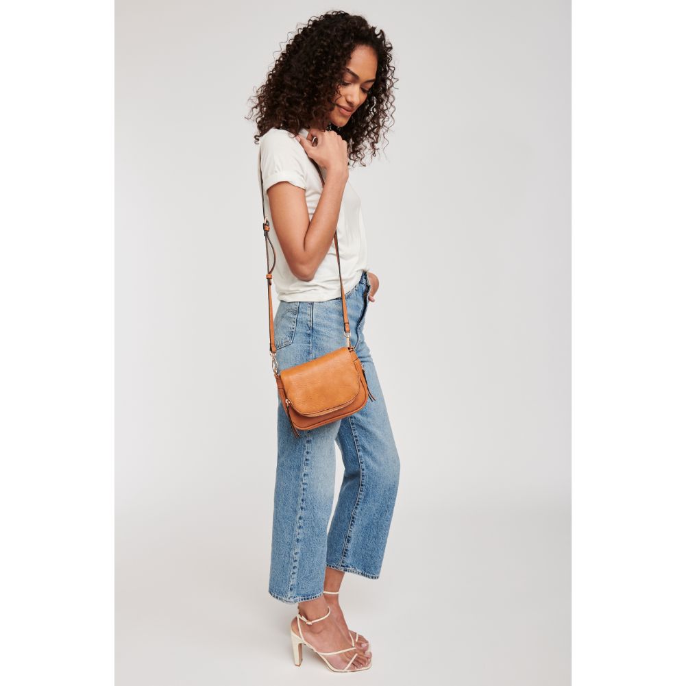 Woman wearing Tan Moda Luxe Diva Crossbody 842017114864 View 3 | Tan