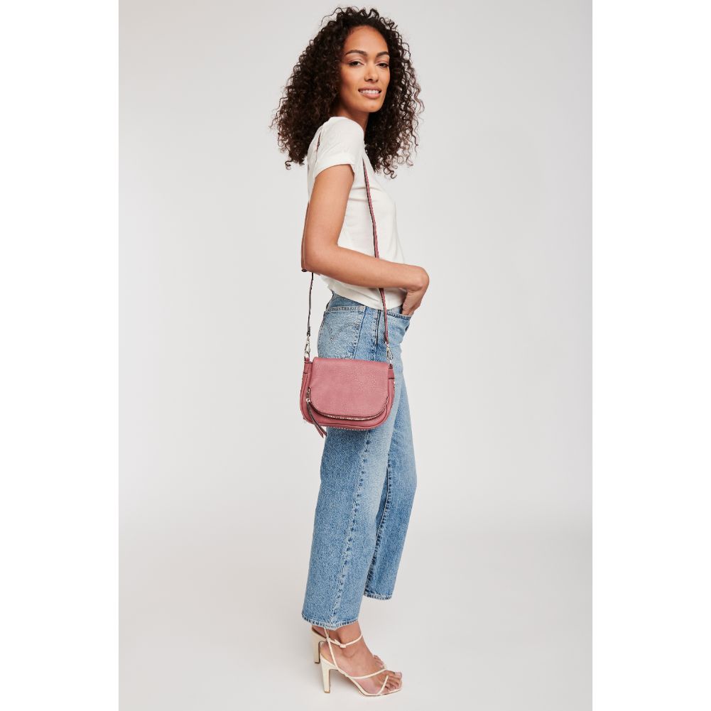 Woman wearing Mauve Moda Luxe Diva Crossbody 842017114895 View 3 | Mauve
