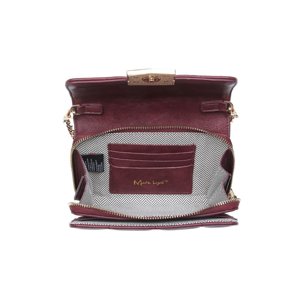 Woman wearing Merlot Moda Luxe Alina Crossbody 842017128366 View 9 | Merlot