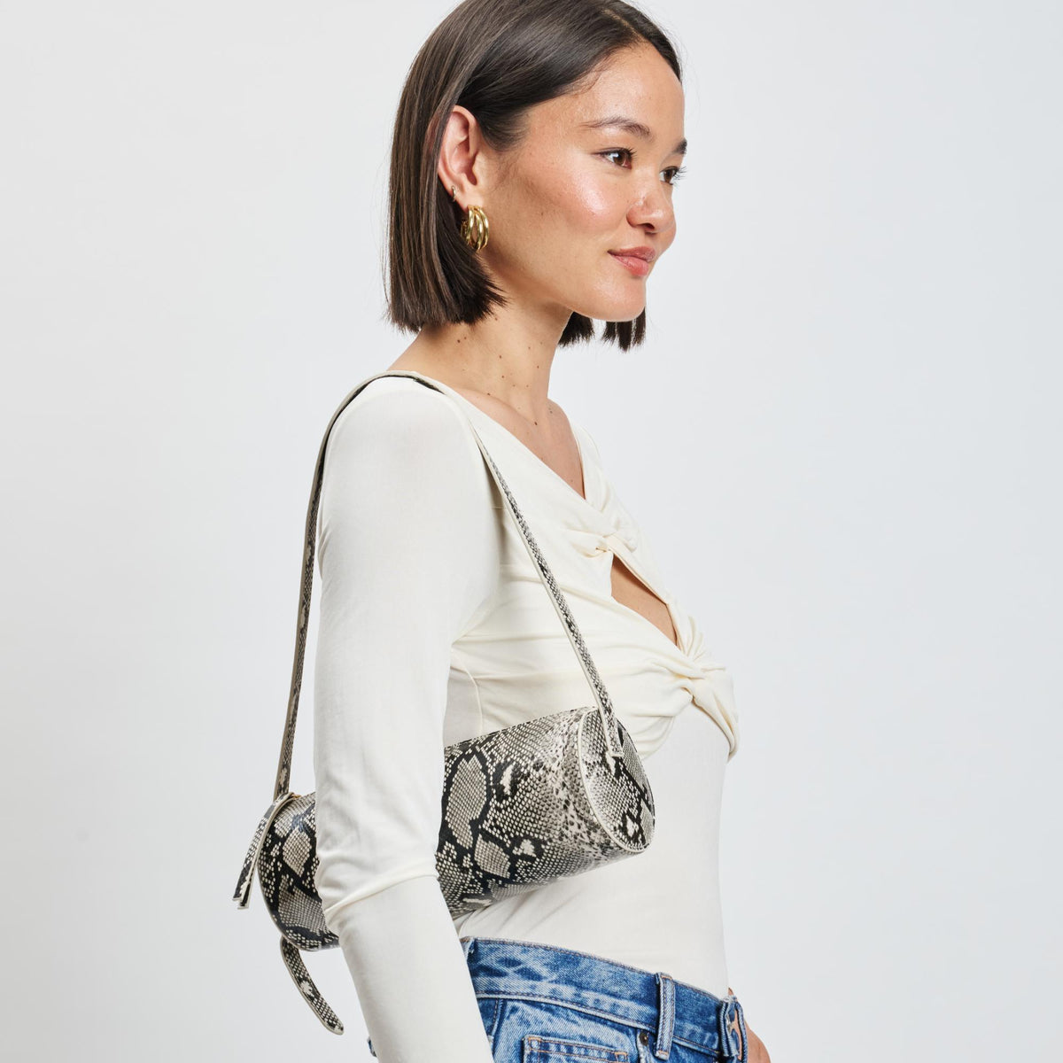 Woman wearing Natural Sol and Selene Mila Shoulder Bag 842017139263 View 2 | Natural