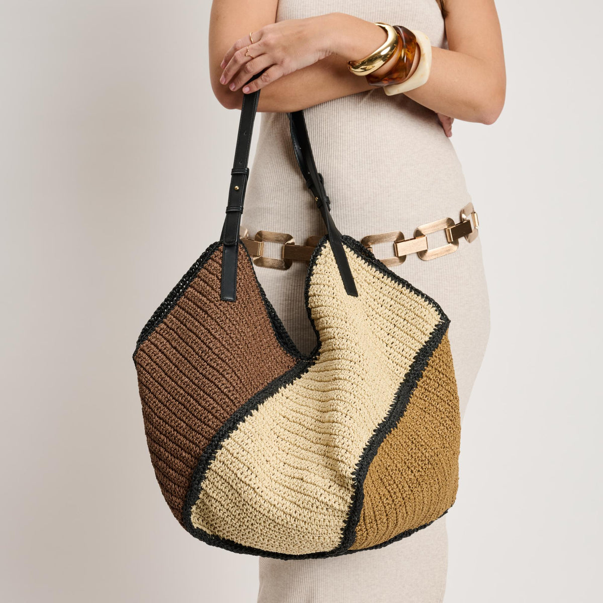 Woman wearing Multi Moda Luxe Ruthi Tote 842017141679 View 4 | Multi