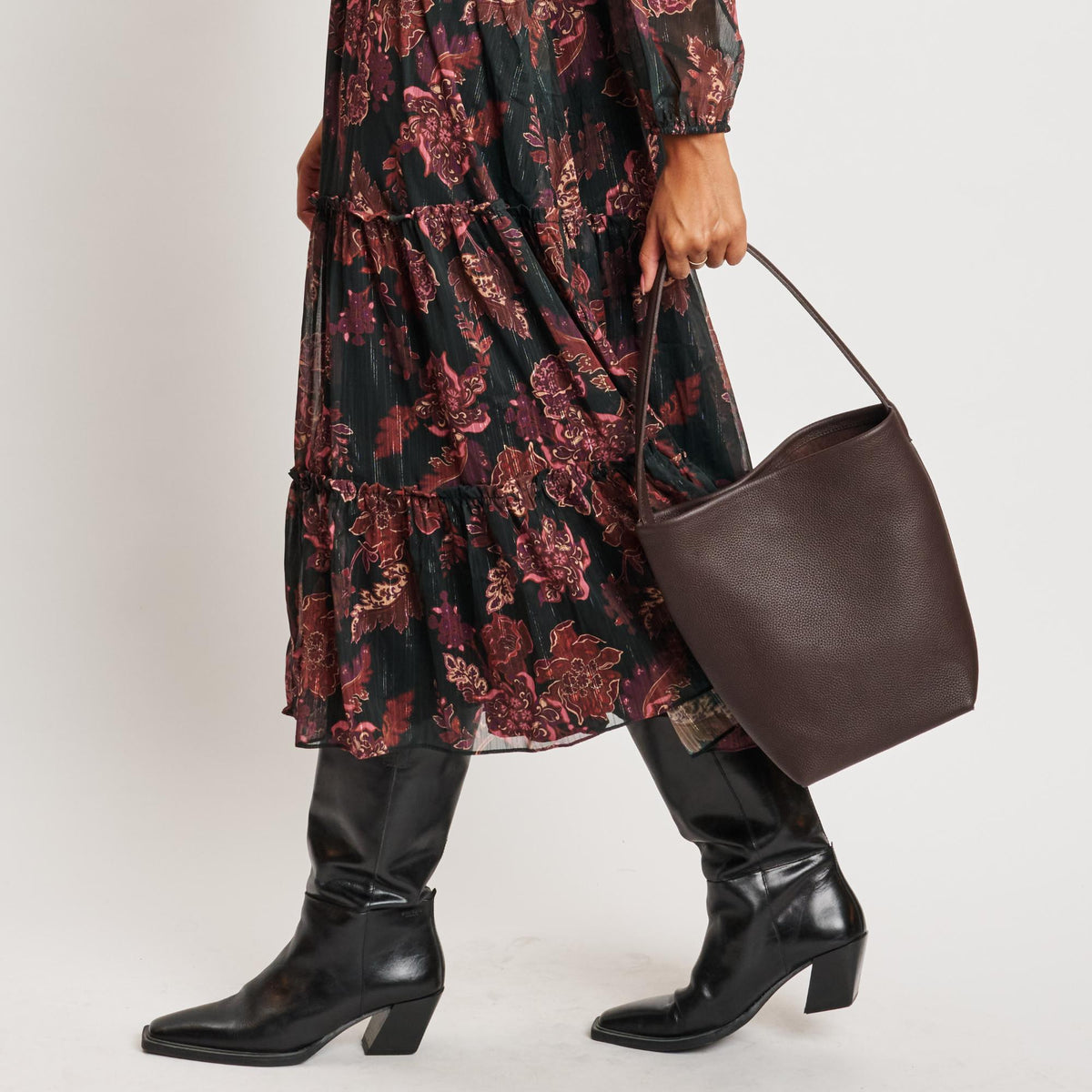 Woman wearing Chocolate Moda Luxe Odette Bucket 842017138976 View 1 | Chocolate