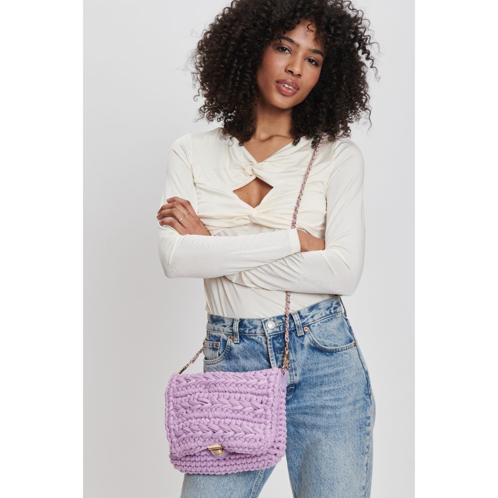 Woman wearing Lavender Sol and Selene Annalise Crossbody 842017132264 View 3 | Lavender