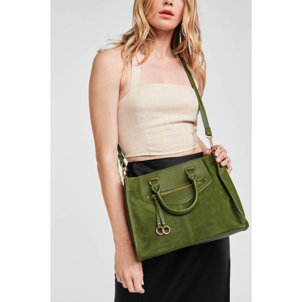 Woman wearing Olive Moda Luxe Bridgette Satchel 842017122296 View 1 | Olive
