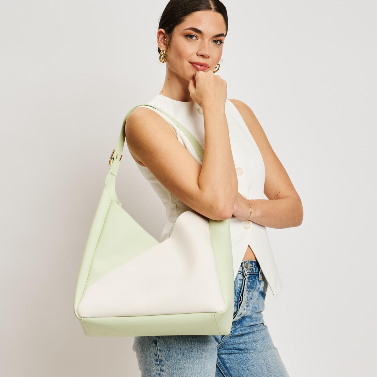 Woman wearing Ivory Pistachio Sol and Selene Frankie Hobo 842017138525 View 1 | Ivory Pistachio