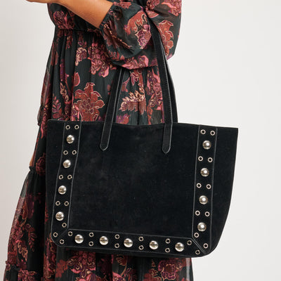 Woman wearing Black Moda Luxe Karli Tote 842017139904 View 1 | Black