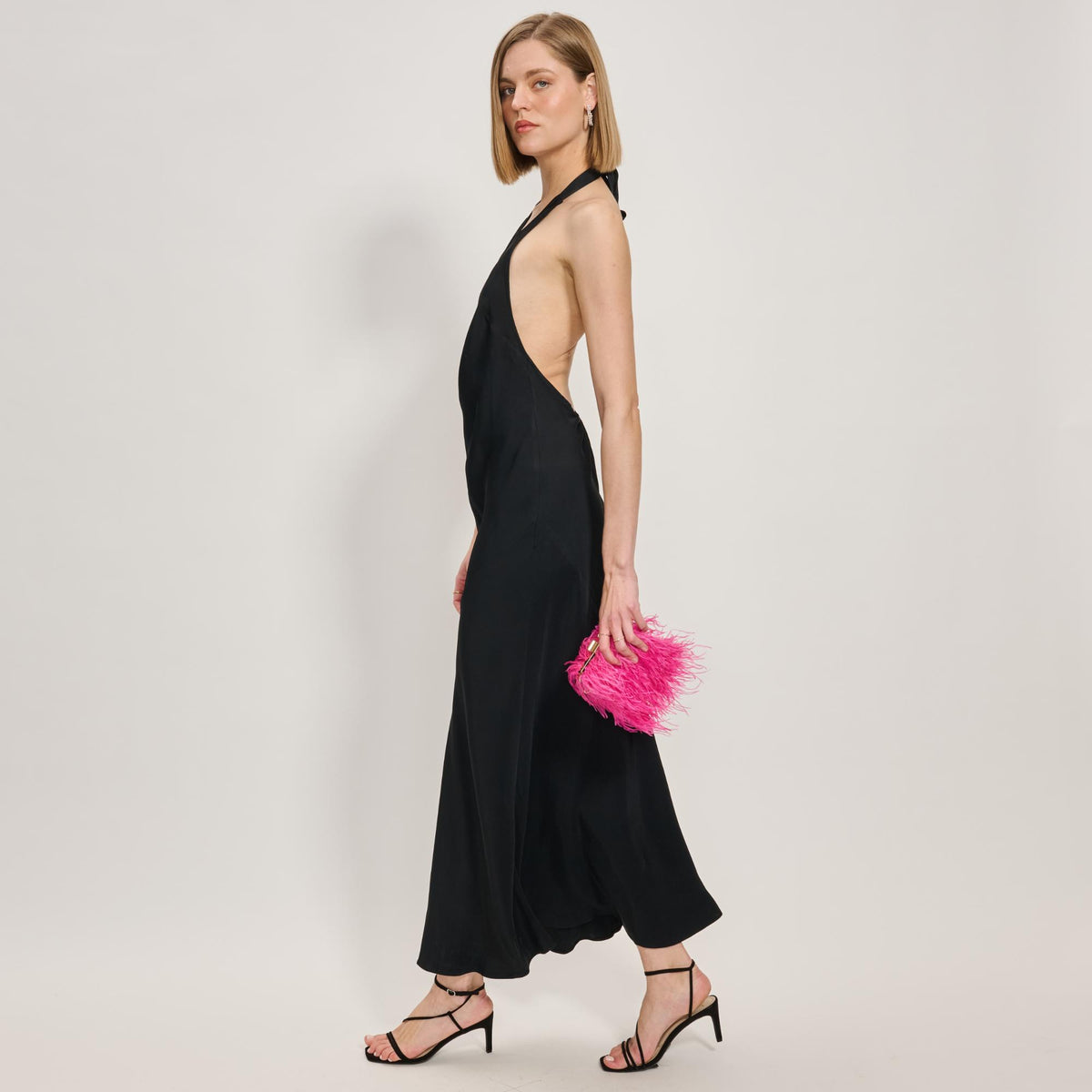 Woman wearing Hot Pink Sol and Selene Feathered Flair Evening Bag 842017138822 View 3 | Hot Pink