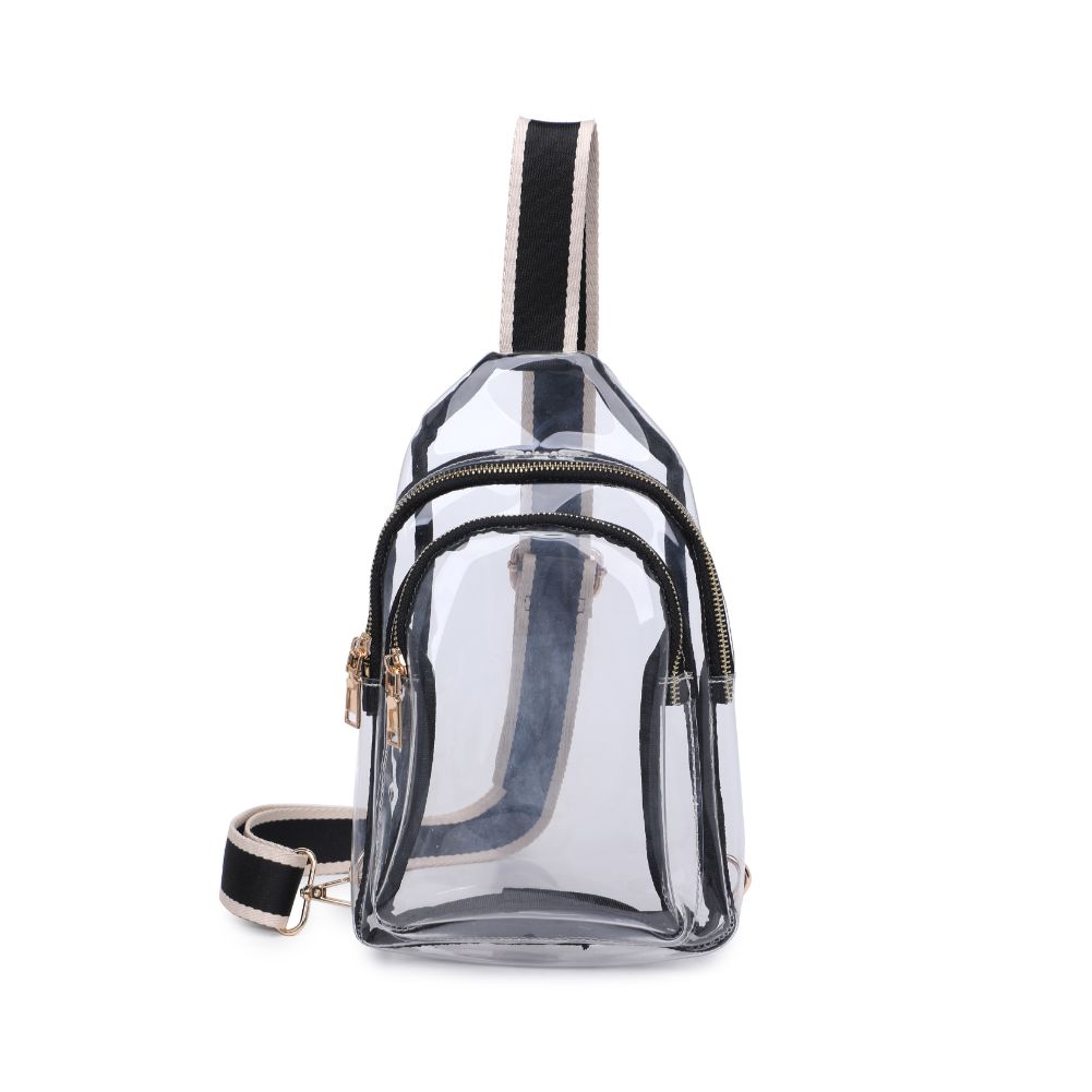 Woman wearing Clear Black Moda Luxe Britney Sling Backpack 842017133513 View 5 | Clear Black