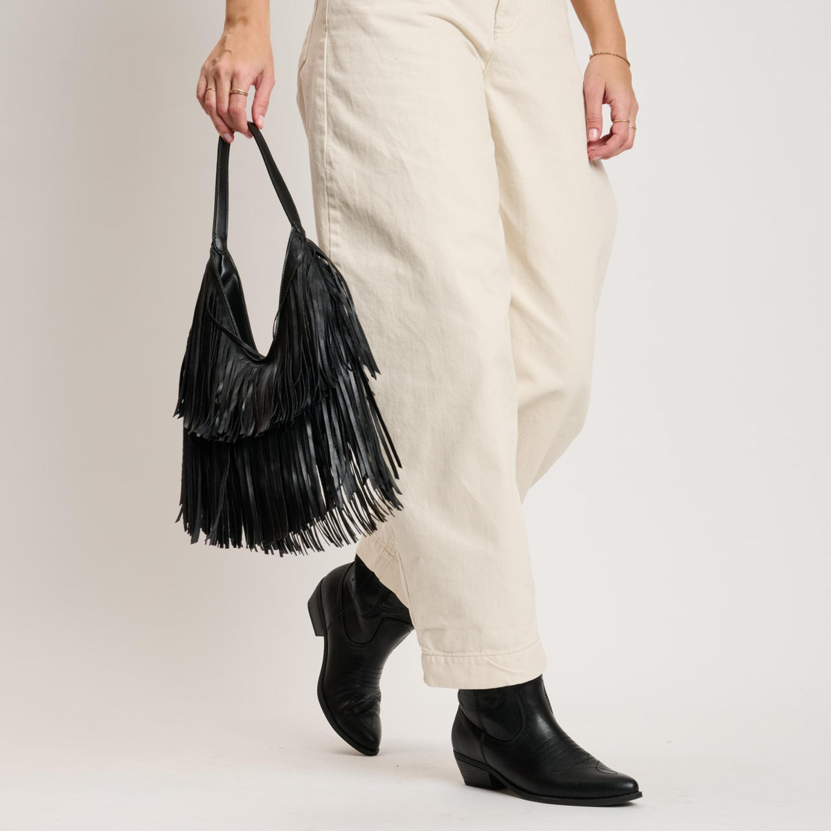 Woman wearing Black Moda Luxe Stevie Hobo 842017141105 View 2 | Black