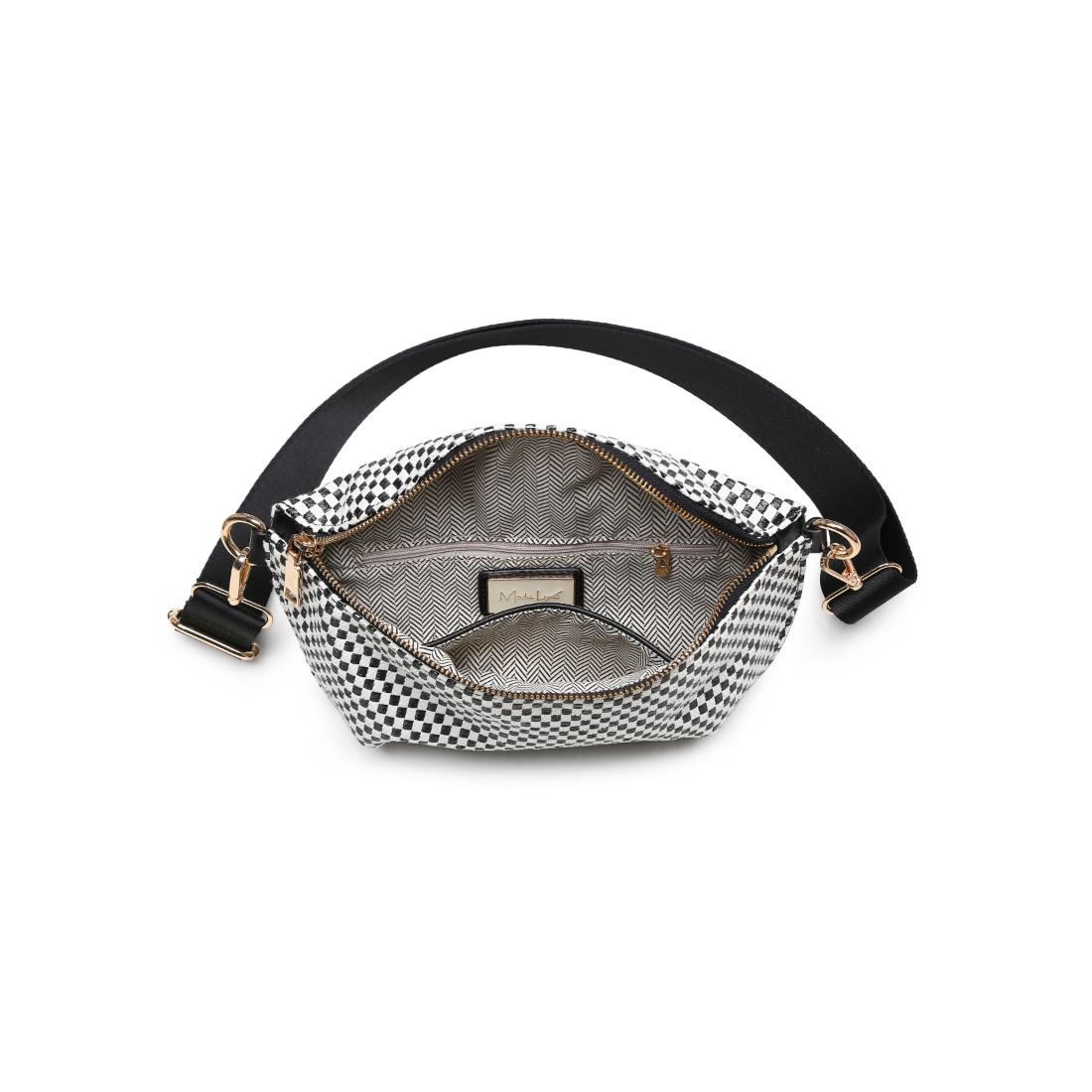 Woman wearing Black White Moda Luxe Gizelle - Small Checker Belt Bag 842017141020 View 9 | Black White