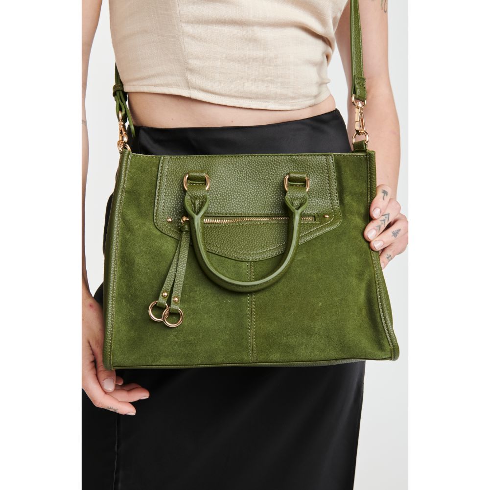 Woman wearing Olive Moda Luxe Bridgette Satchel 842017122296 View 2 | Olive