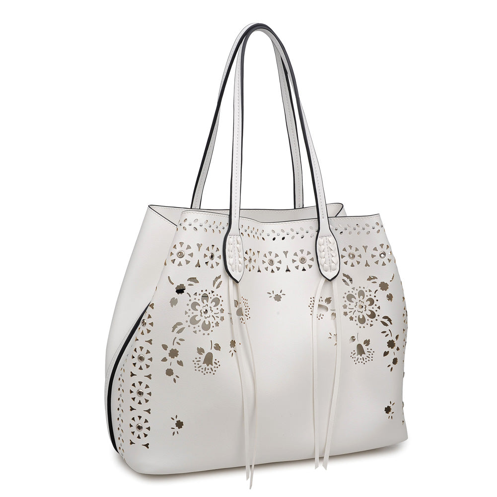 Woman wearing White Moda Luxe Canal Tote 842017113959 View 6 | White