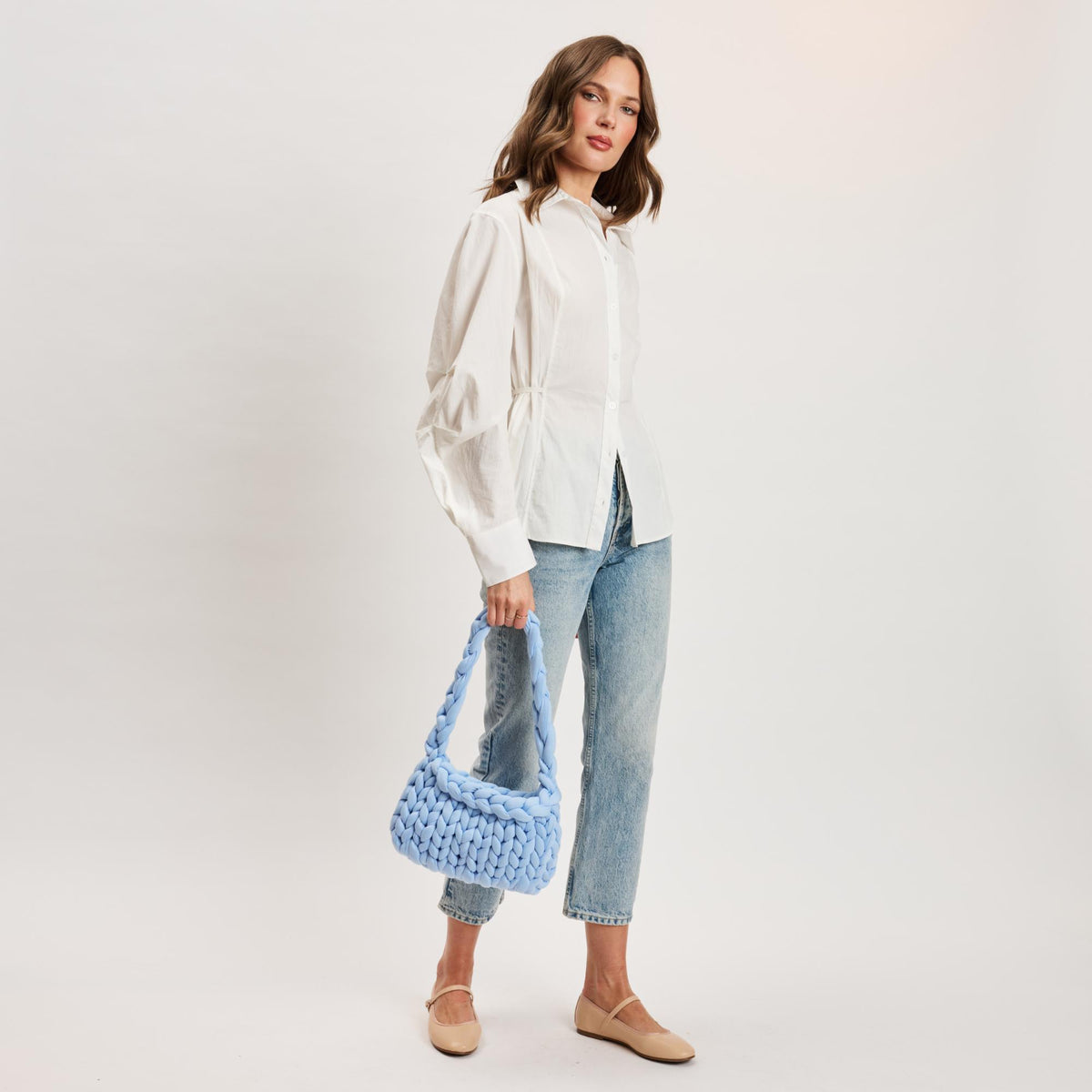 Woman wearing Sky Blue Moda Luxe Trendelle Hobo 842017134978 View 4 | Sky Blue