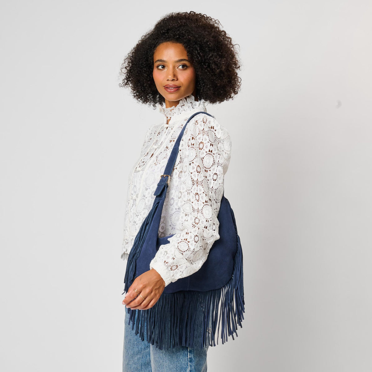 Woman wearing Midnight Moda Luxe Reba Hobo 842017142386 View 2 | Midnight