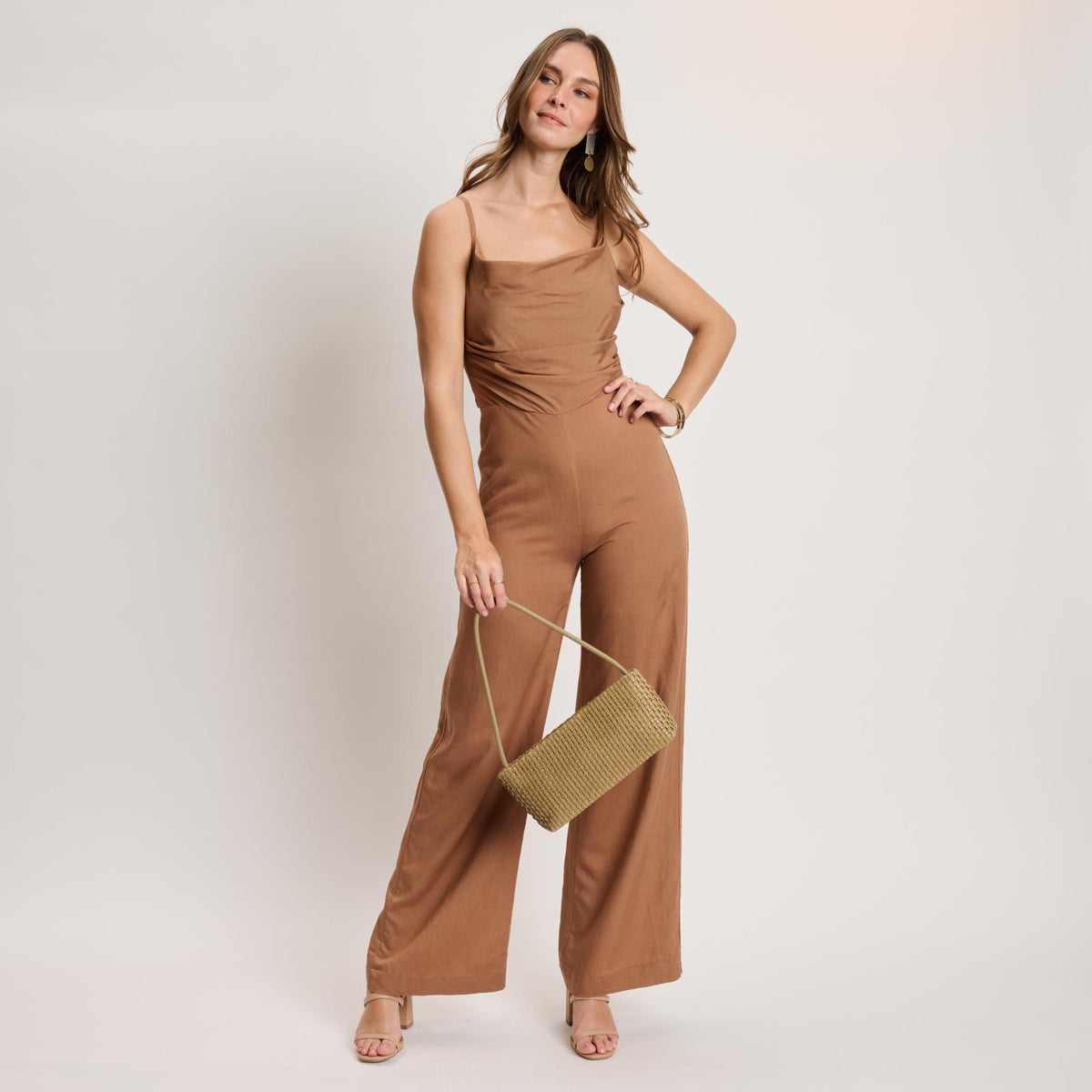 Woman wearing Taupe Moda Luxe Lucy Shoulder Bag 842017140368 View 2 | Taupe