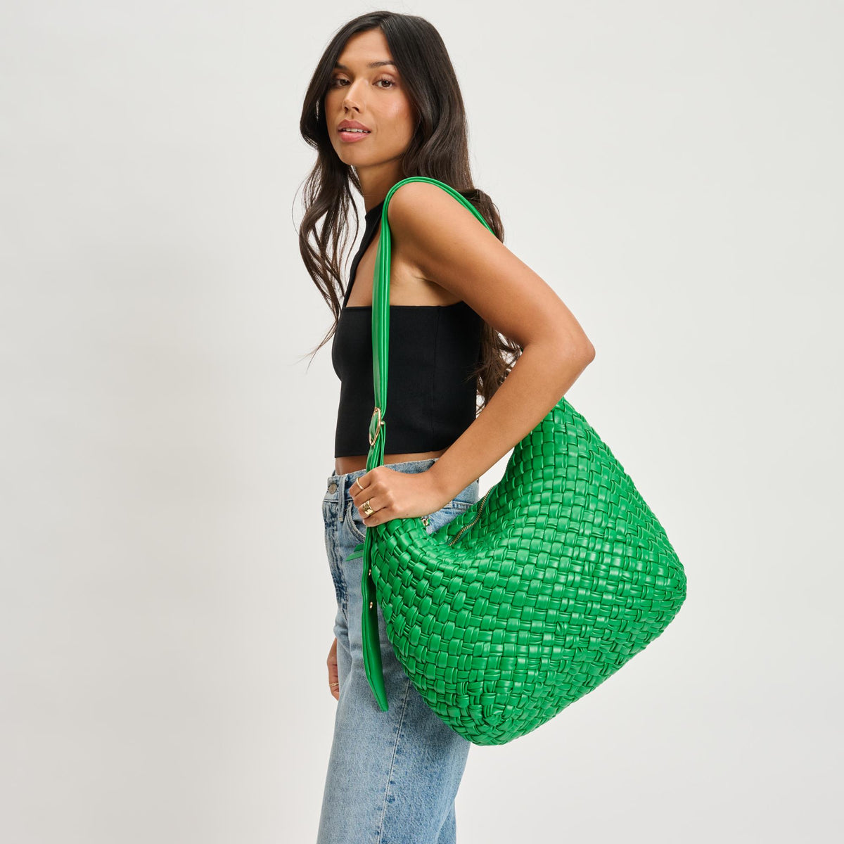 Woman wearing Kelly Green Moda Luxe Classica Crossbody 842017135500 View 2 | Kelly Green