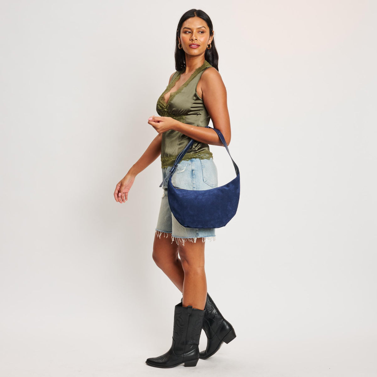 Woman wearing Midnight Moda Luxe Elodie Shoulder Bag 842017139027 View 3 | Midnight