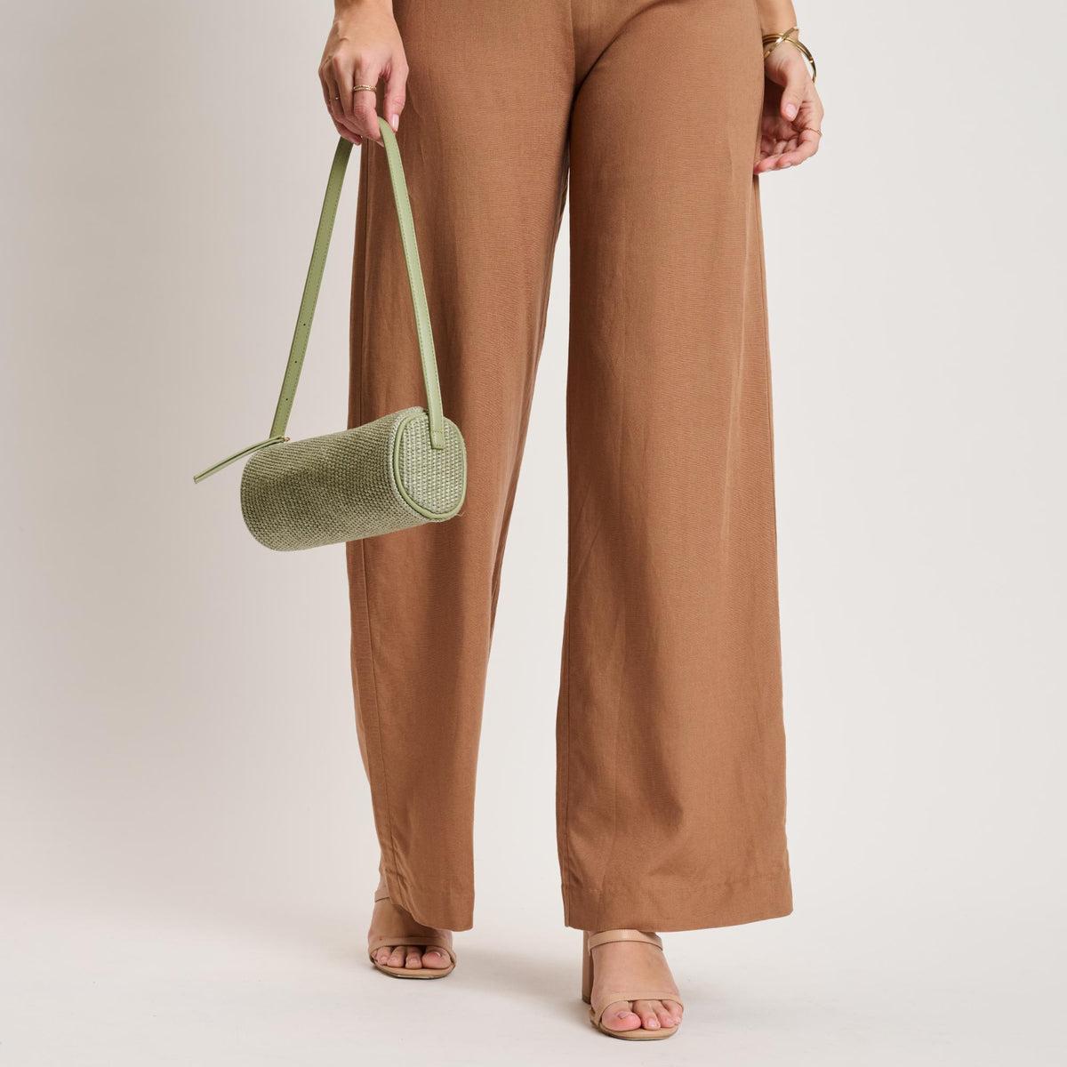 Woman wearing Sage Moda Luxe Mila - Straw Shoulder Bag 842017141686 View 3 | Sage