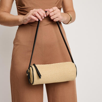 Woman wearing Natural Moda Luxe Mila - Straw Shoulder Bag 842017140696 View 1 | Natural