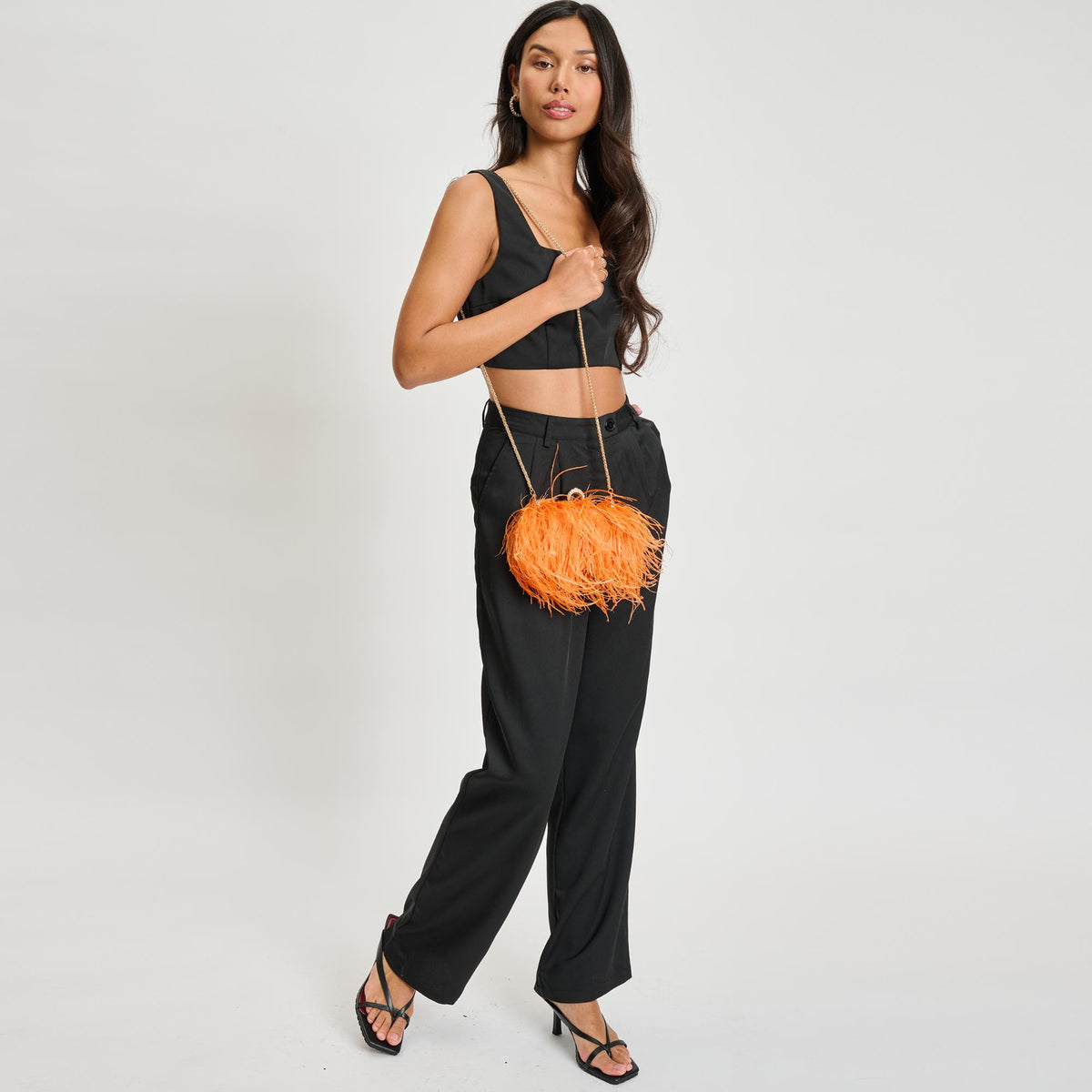 Woman wearing Orange Sol and Selene Harlow Evening Bag 842017133889 View 3 | Orange