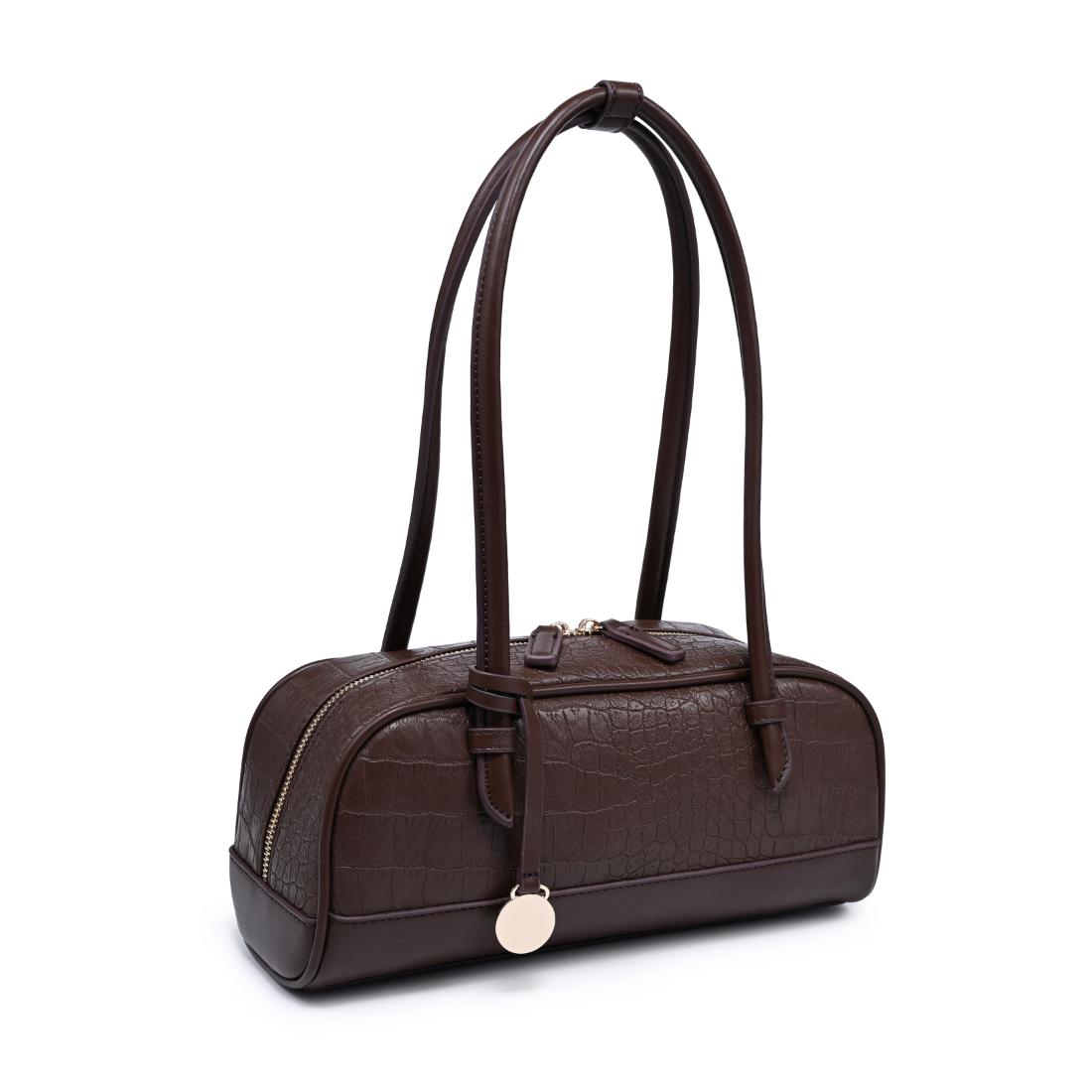 Woman wearing Chocolate Moda Luxe Paloma - Croco Shoulder Bag 842017140405 View 6 | Chocolate