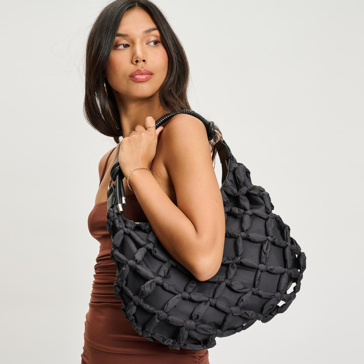 Woman wearing Black Sol and Selene Leslie Hobo 842017135630 View 1 | Black