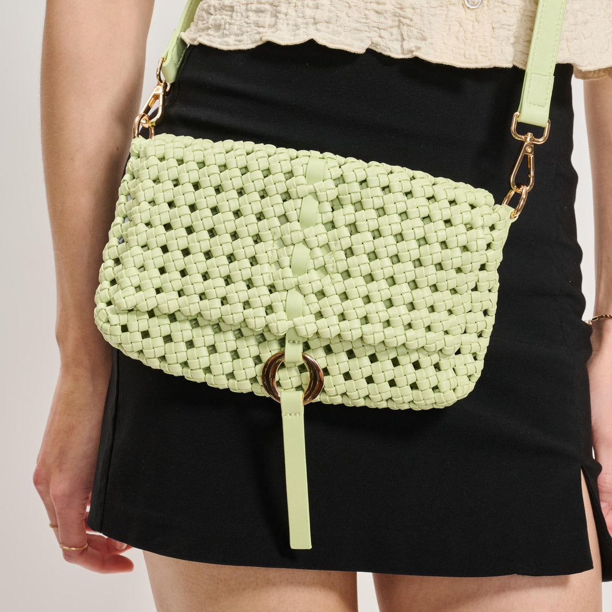 Woman wearing Pistachio Sol and Selene Camilla Crossbody 842017137610 View 4 | Pistachio