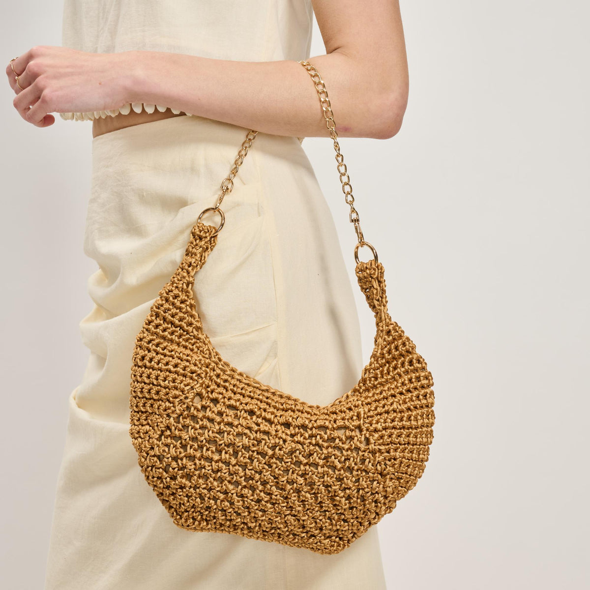 Woman wearing Natural Moda Luxe Soraya Shoulder Bag 842017137900 View 1 | Natural