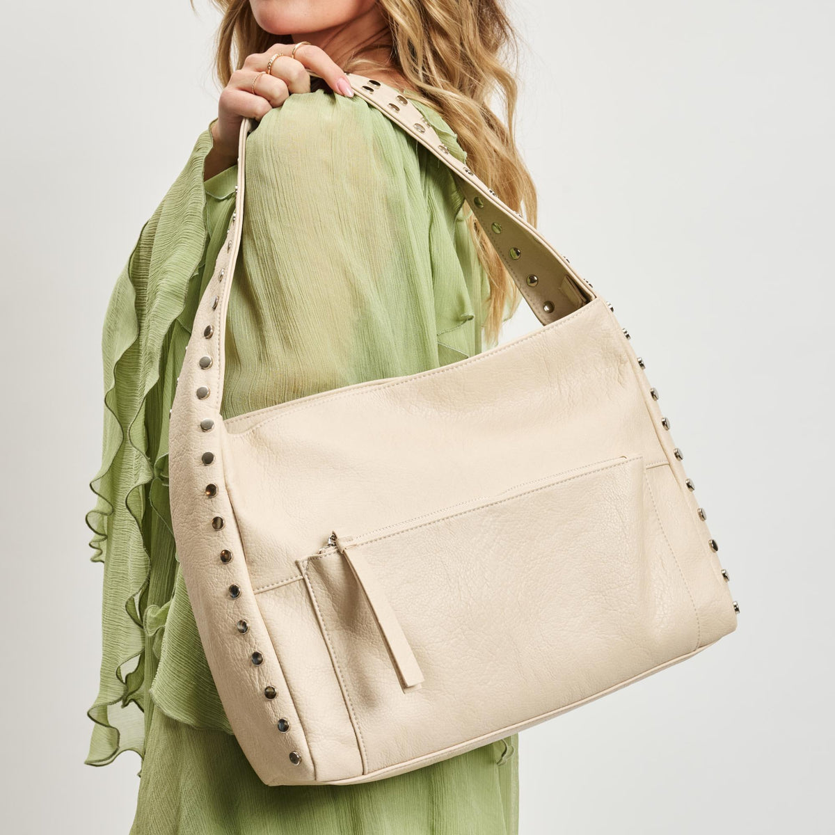 Woman wearing Cream Sol and Selene Misty Hobo 842017137214 View 1 | Cream