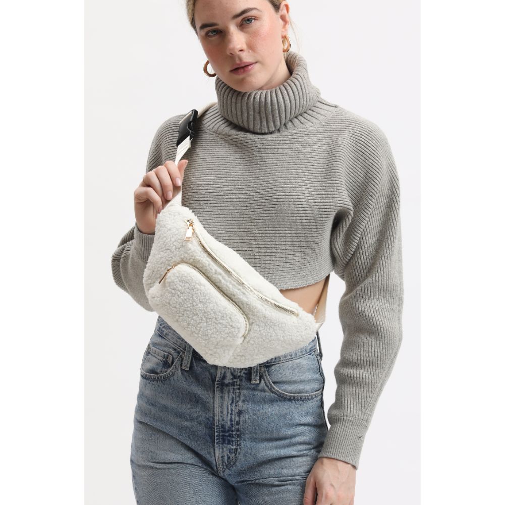 Woman wearing Ivory Sol and Selene Orson Belt Bag 842017134244 View 1 | Ivory