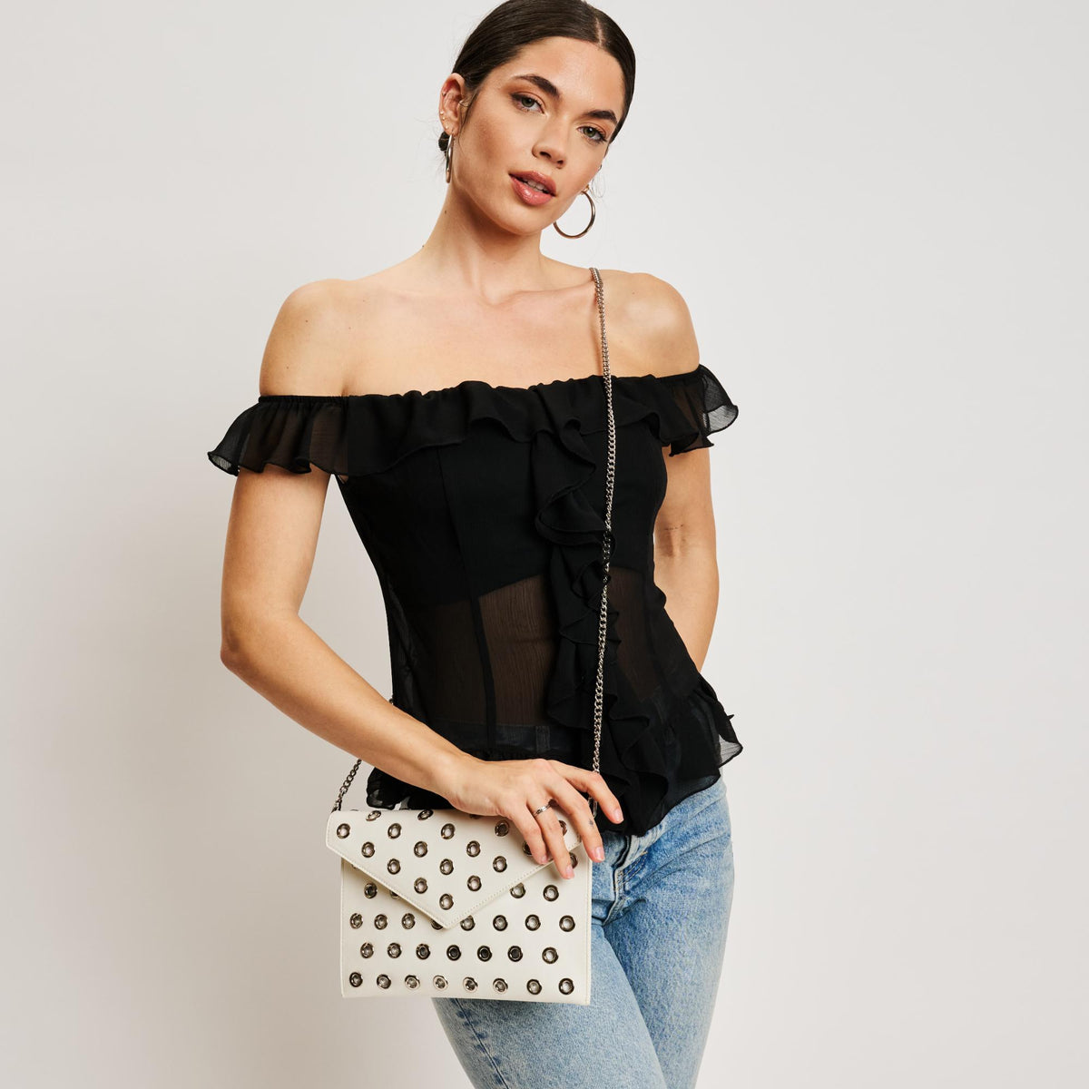 Woman wearing White Moda Luxe Ramona Crossbody 842017138792 View 3 | White