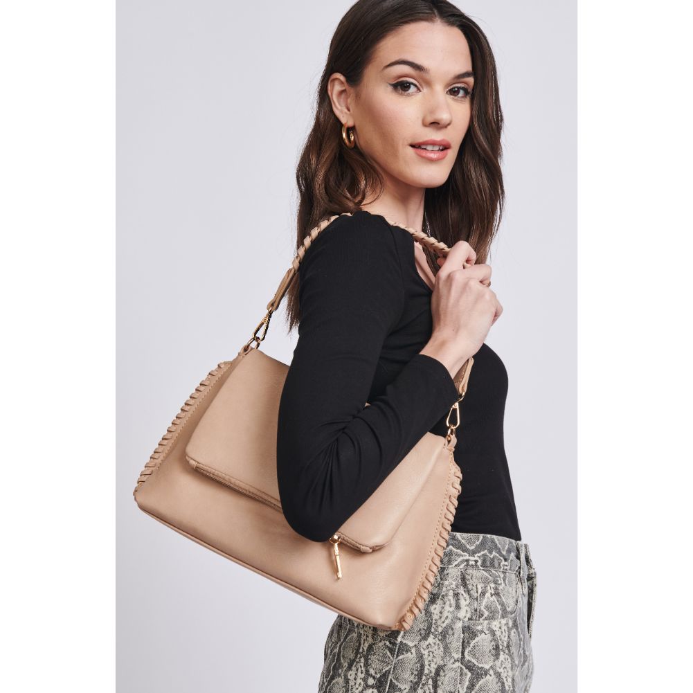 Woman wearing Natural Moda Luxe Gracie Messenger 842017129783 View 3 | Natural