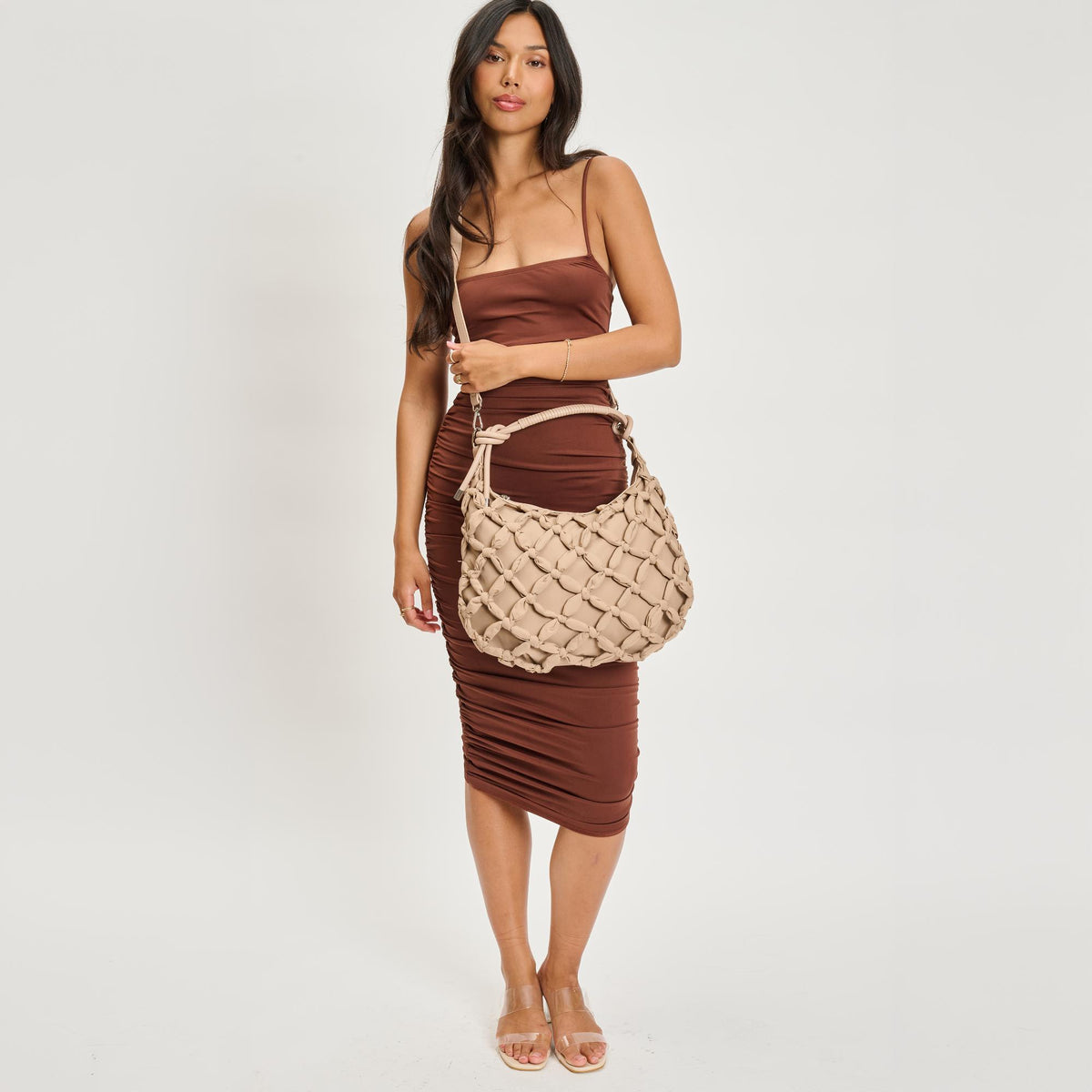 Woman wearing Natural Sol and Selene Leslie Hobo 842017135654 View 4 | Natural
