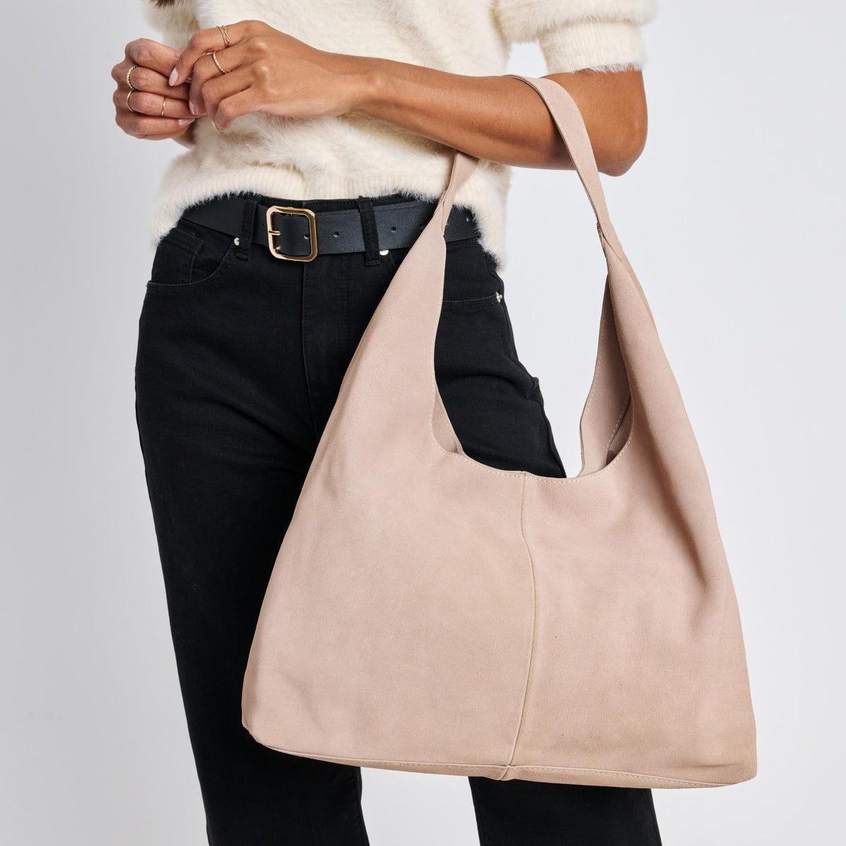 Woman wearing Natural Moda Luxe Amber Hobo 842017137047 View 4 | Natural