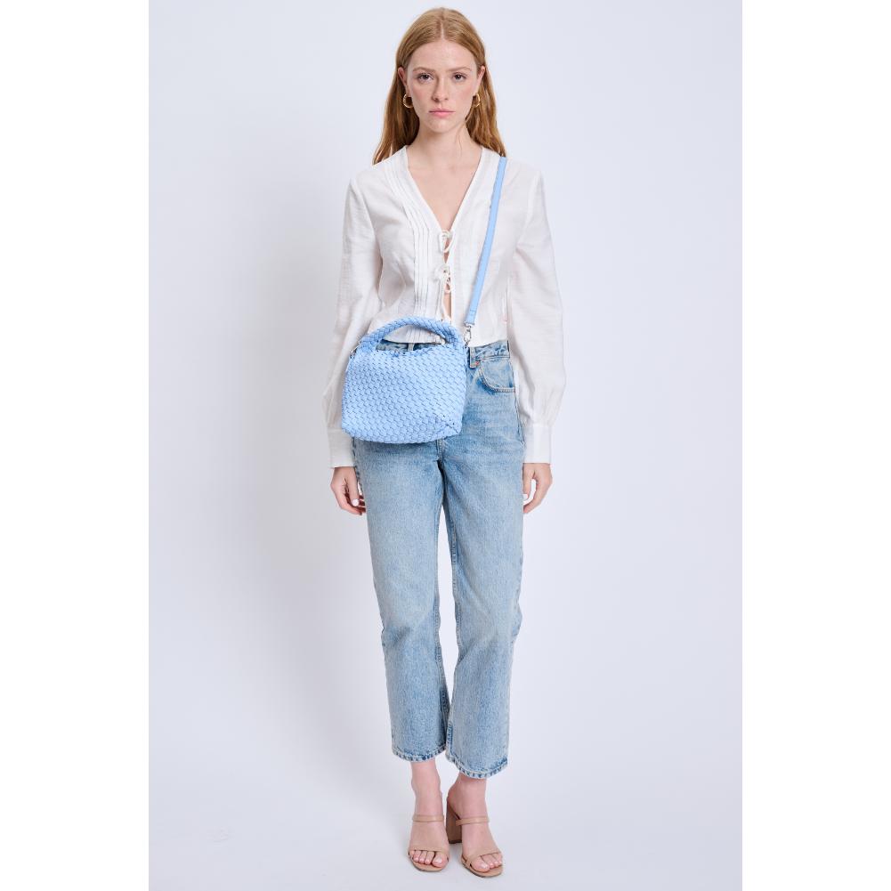Woman wearing Sky Blue Moda Luxe Jessamine Crossbody 842017132950 View 3 | Sky Blue