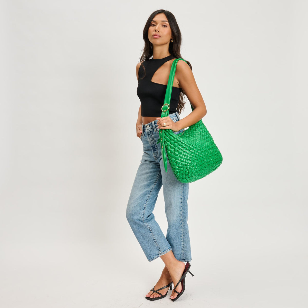 Woman wearing Kelly Green Moda Luxe Classica Crossbody 842017135500 View 3 | Kelly Green