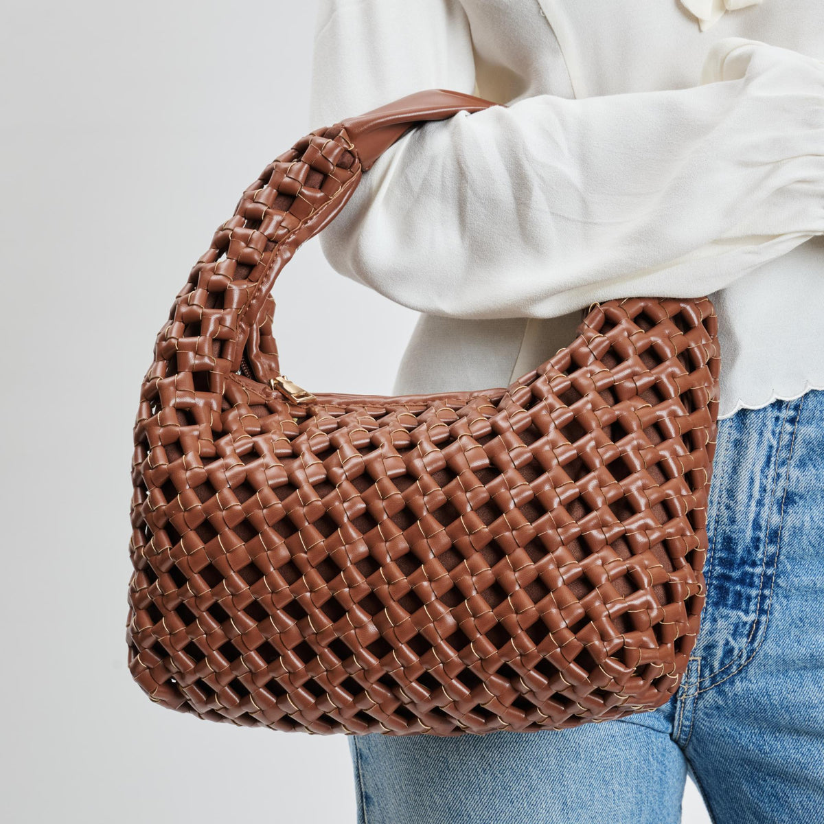 Woman wearing Chocolate Moda Luxe Richelle Hobo 842017137542 View 4 | Chocolate