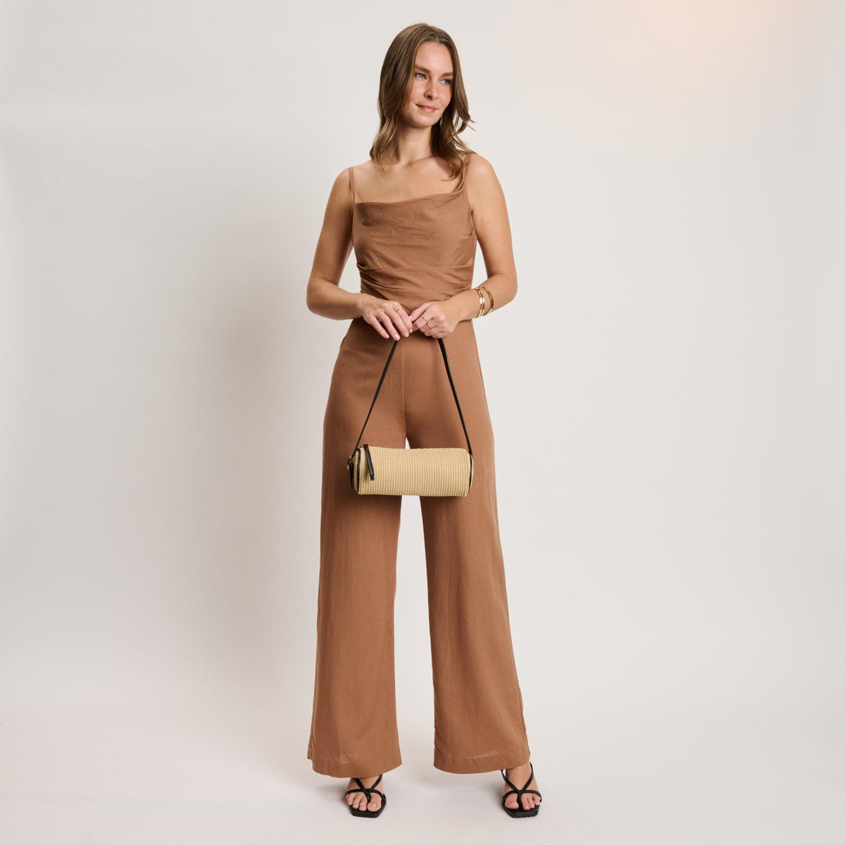 Woman wearing Natural Moda Luxe Mila - Straw Shoulder Bag 842017140696 View 4 | Natural