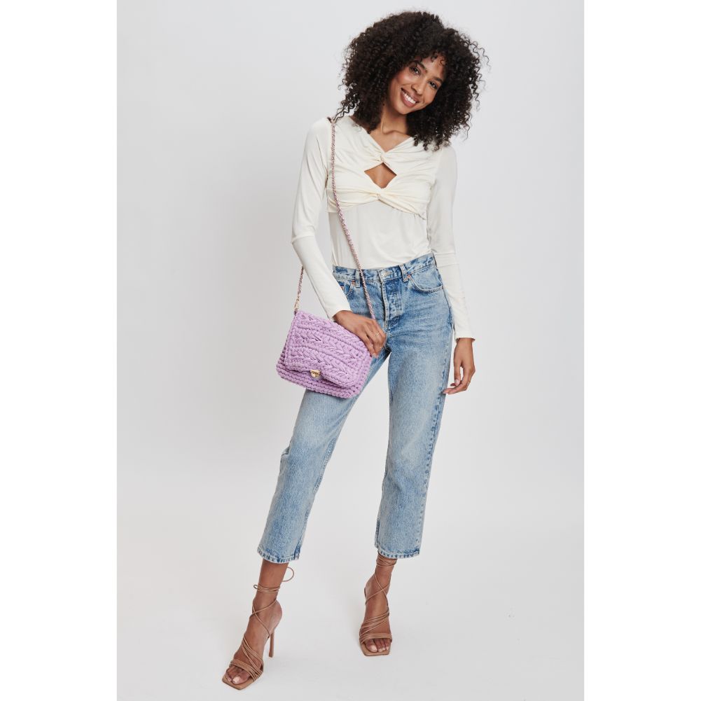 Woman wearing Lavender Moda Luxe Annalise Crossbody 842017132264 View 4 | Lavender